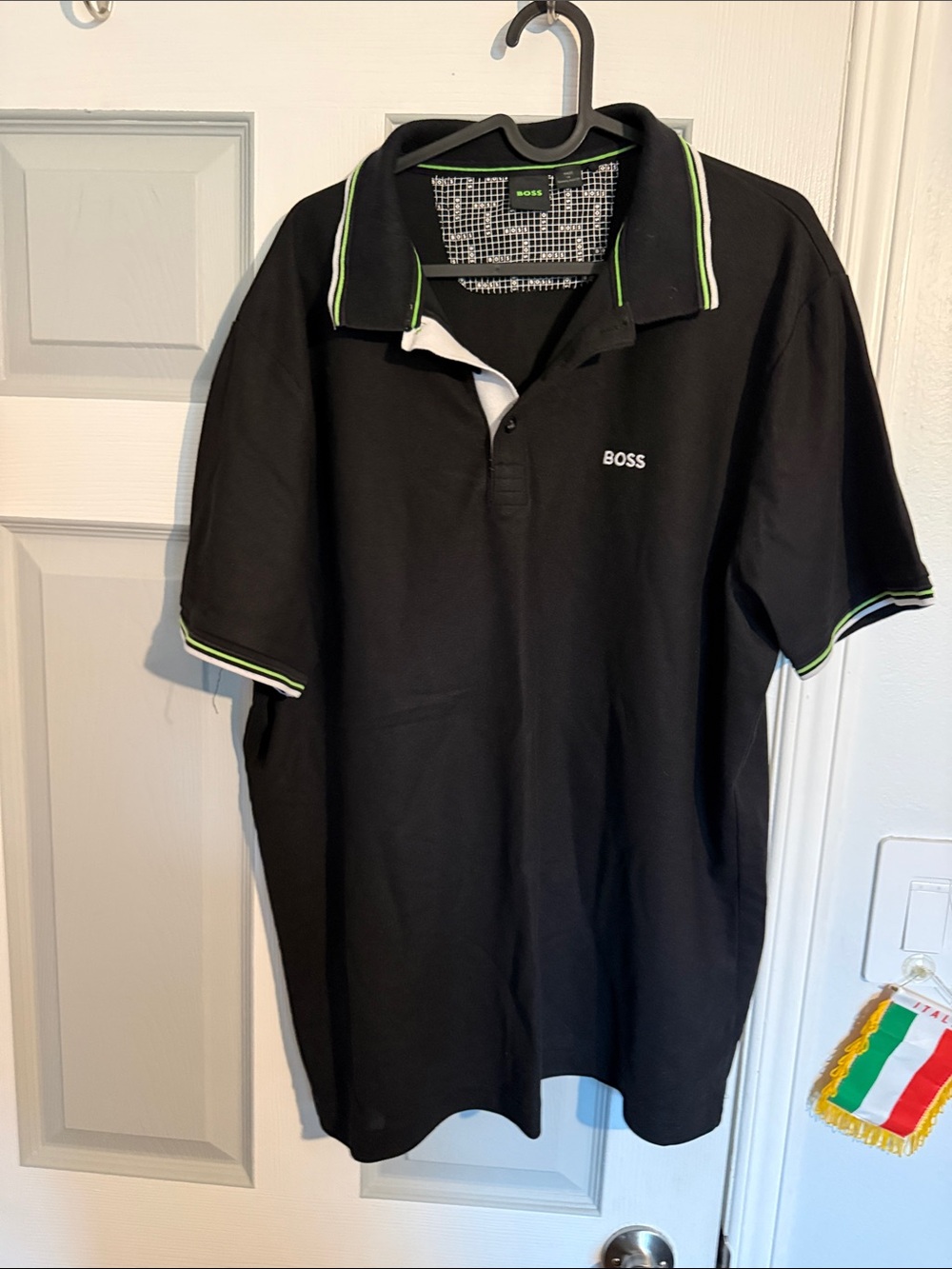 BOSS Black Polo with Neon Green Trim